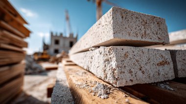 Ahşap bloklardan inşaat çalışması.