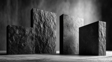 Siyah arkaplanda boş beton küpleri.