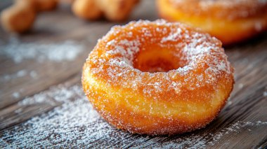 Ahşap arka planda çörekler.