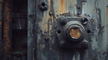 Paslı saplı eski metal kapı.