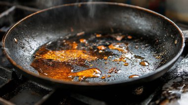 fried chicken in frying pan on black background