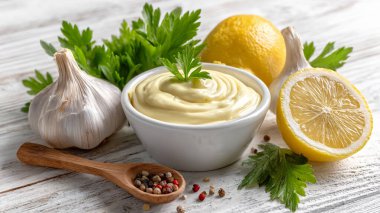bowl of delicious hummus with lemon and parsley