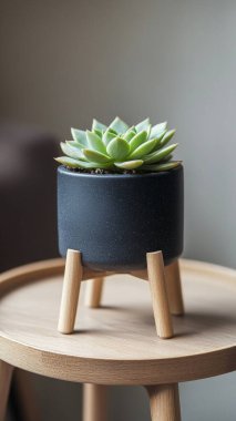 cactus and succulent in a pot on wooden table. succulent in a pot. home decoration in the house.
