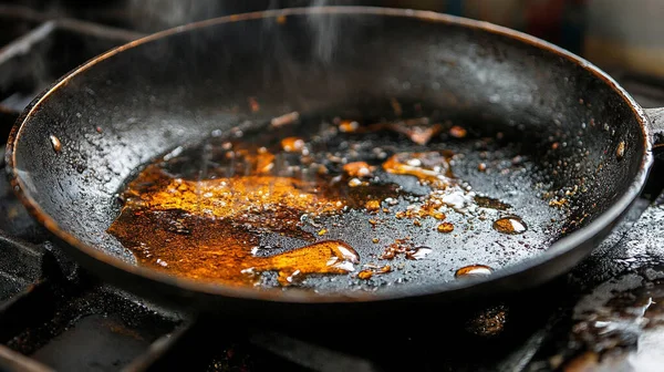 fried chicken in frying pan on black background
