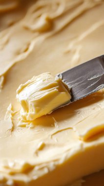 butter on wooden board, closeup