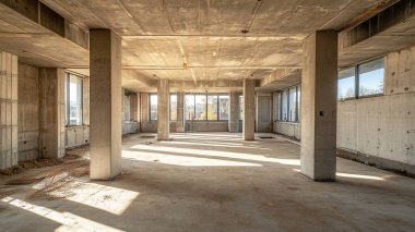 interior view of a large building in the city under construction