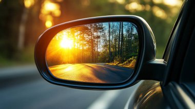 car mirror on a beautiful road