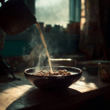 morning coffee and coffee beans on table
