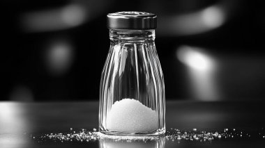 bottle with salt on a wooden table