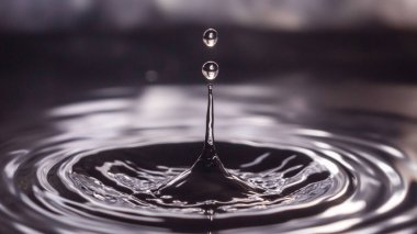 water splash with falling drop on dark background, macro view