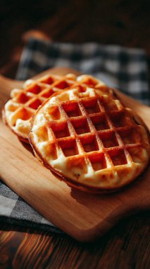 Waffle ve bal ahşap bir masa üzerinde