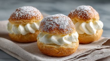 Krem şantili ve taze meyveli lezzetli çörekler.