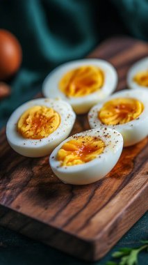 Tahtada yeşil soğanlı yumurtalar.