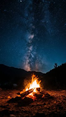 Geceleri ormanda kamp ateşi..