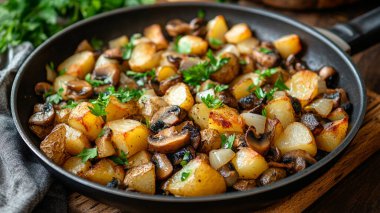 Kızarmış mantar, sarımsak, kekik ve sarımsaklı