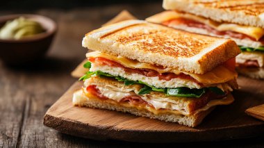 Pastırmalı, peynirli ve domatesli sandviç.