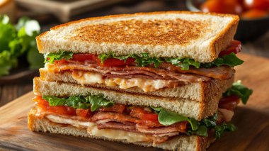 Pastırmalı, peynirli, marullu lezzetli sandviç.