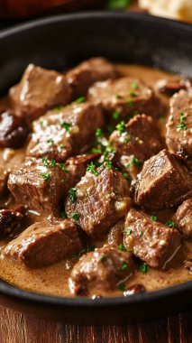 Ev yapımı Fransız bifteği sarımsaklı ve dökme demir tavada otlu.