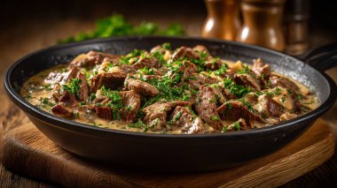 Patates ve otlu biftek güveci.