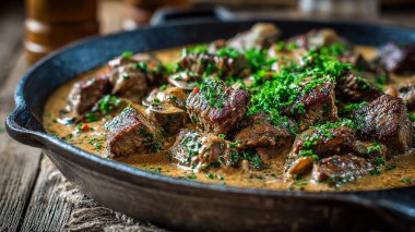 mantar ile kavrulmuş Dana eti