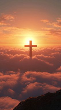 Gün batımında çapraz. 3d oluşturma