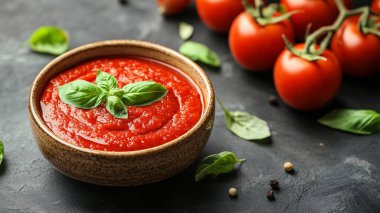 Domates ezmeli kase ve ev yapımı domates çorbası malzemesi.