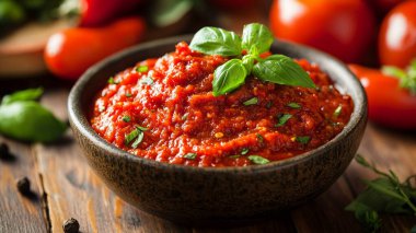 Bir kase domates sosu.