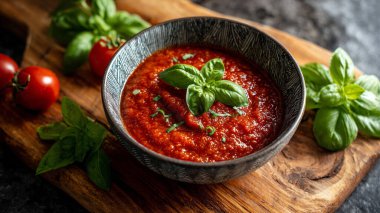 kase domates sosu ahşap tablo.