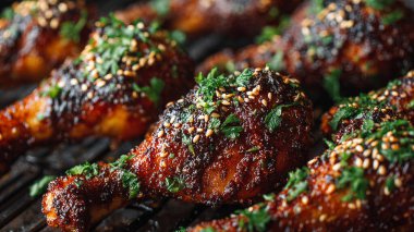 Kızarmış tavuk kanadı ve sebze.