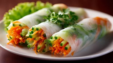 Somon, sebze ve sebzeli lahana ruloları.