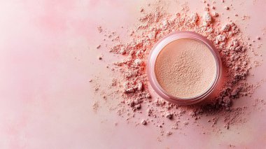 toz ve yüz pudrası pembe arkaplanda