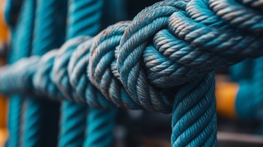 Gemideki iplerin yakın çekim görüntüsü.