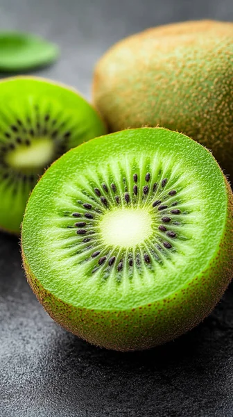 Tahta arka planda taze kivi meyvesi.