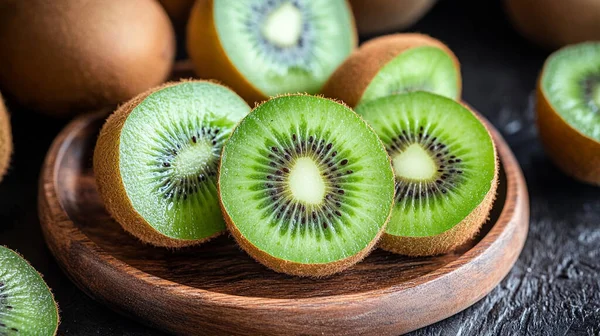 kivi meyvesi ahşap masada.