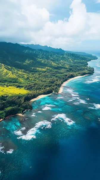 Beyaz kumlu tropikal denizin havadan görünüşü.
