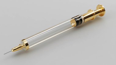 Beyaz arka planda şeffaf şırınga. 3d oluşturma