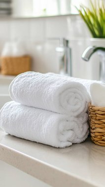 Havlu, banyo havlusu ve sabun banyoda.