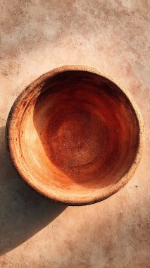 Masanın üzerinde eski ahşap bir tabak