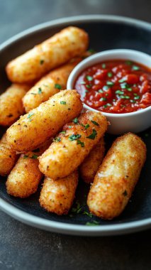 Ketçap ve peynirli kızarmış tavuk nugget.