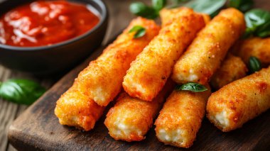 Kızarmış peynir ve domatesli fırında çubuk