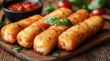 Domates ve soslu kızarmış tavuk nugget.