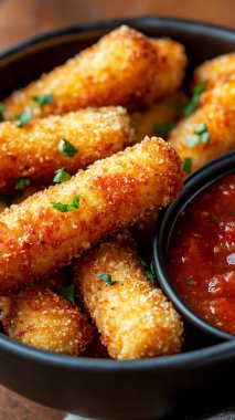 Domates soslu kızarmış tavuk nugget. Kapat - kapat.