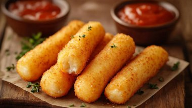 Ev yapımı kızarmış tavuk çubukları.