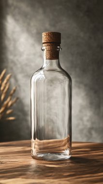 Masada boş cam şişe var..