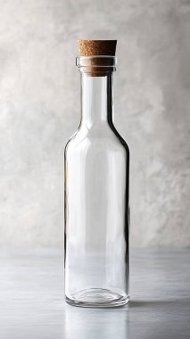 Ahşap masadaki cam şişe.