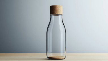 Ahşap yüzeyde su dolu bir şişe.