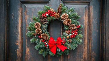 Tahta arka planda Noel çelengi