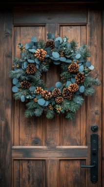 Ahşap arka planda Noel süslemeleri