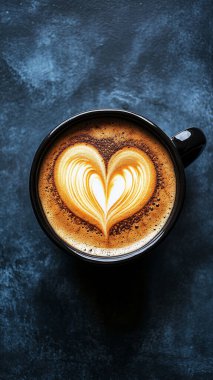 Siyah arka planda köpüklü bir fincan latte kahve.