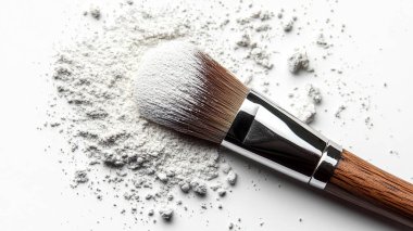 Göz farı ve beyaz arka planda pudra ile makyaj fırçası